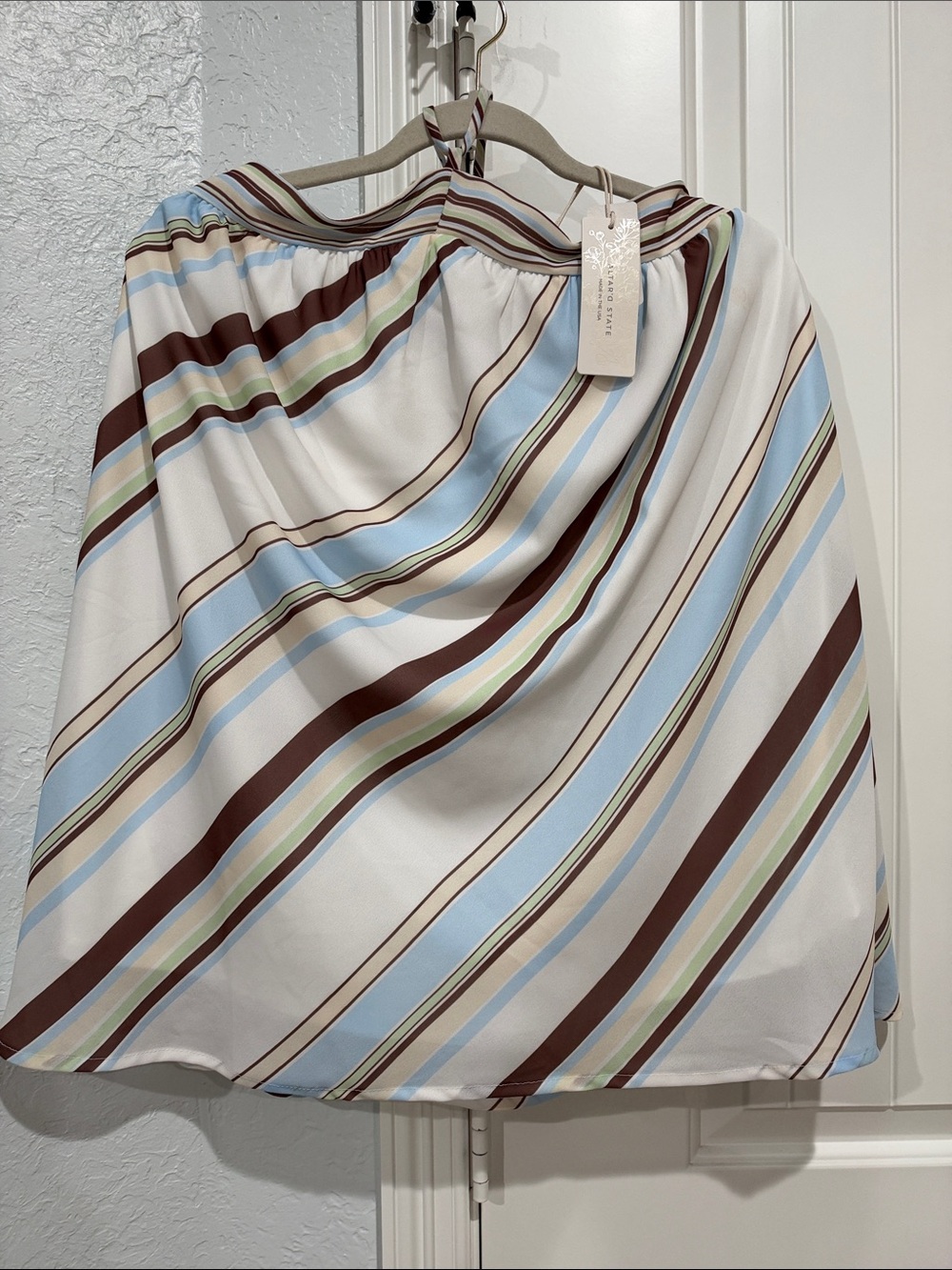 Altar'd State Striped Mini Dress in White, Light Blue & Brown